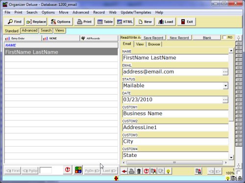 Free Email List Manager 1 database template for Organizer Deluxe and