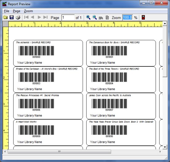 How to print barcode, title, library name on the avery 5160 label